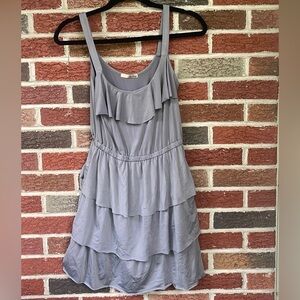 Three ruffle tiered gray dress. Size is a small. Made in the USA.
